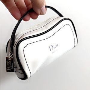 Dior Mini Pouch , Super Cute   5” x 3” “Vintage” ( White-Lilac w/Purple Trim )